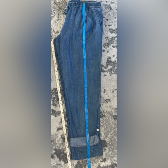 Calvin Klein Pants Chambray Blue Roll Tab Cuff Hem Drawstring Waist Size Medium - Picture 7 of 12